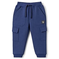Babyhug Terry Knit Full Length Solid Track Pants With Play Time Patch - Blue