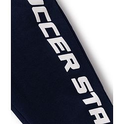 Babyhug Cotton Terry Knit Full Length Track Pant with Soccer Star Text Print & Patch - Navy Blue