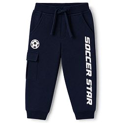 Babyhug Cotton Terry Knit Full Length Track Pant with Soccer Star Text Print & Patch - Navy Blue