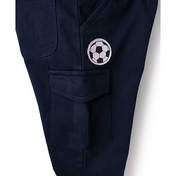 Babyhug Cotton Terry Knit Full Length Track Pant with Soccer Star Text Print & Patch - Navy Blue