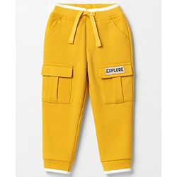 Babyhug Cotton Terry Knit Full Length Lounge Pants With Explore Text Print - Yellow