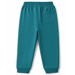 Babyhug Cotton Terry Knit Full Length Track Pant with Vehicle Patch - Teal Blue