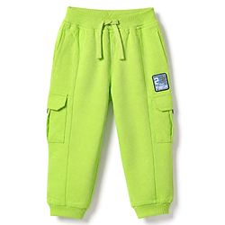 Babyhug Terry Knit Full Length Solid Track Pants With 2 The Finsih Patch - Lime Green