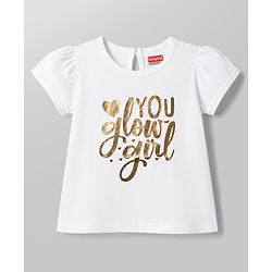 Babyhug 100% Cotton Knit Half Sleeves T-Shirt With Text Foil Print - White