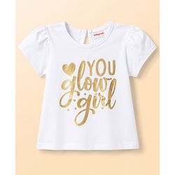 Babyhug 100% Cotton Knit Half Sleeves T-Shirt With Text Foil Print - White