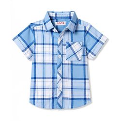 Babyhug Cotton Woven Shirt Half Sleeve Regular Collar Checks Blue 9-12 Months