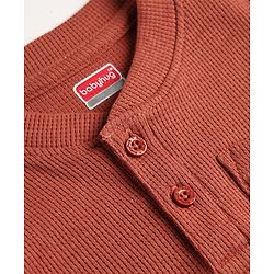 Babyhug Cotton Waffle Knit Full Sleeves Solid Textured Co-Ords T-Shirt & Pyjama Night Suit - Brown