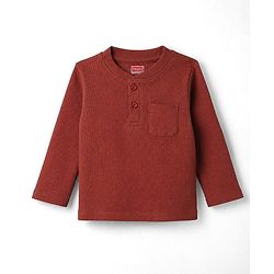 Babyhug Cotton Waffle Knit Full Sleeves Solid Textured Co-Ords T-Shirt & Pyjama Night Suit - Brown