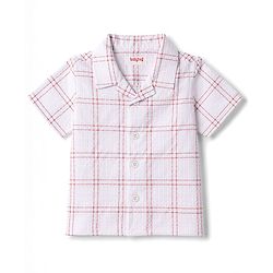 Babyhug Cotton Woven Shirt Half Sleeve Resort Collar Check White 12-18 Months