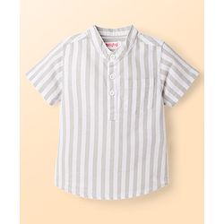 Babyhug Cotton Woven Half Sleeve Mandarin Collar Kurta Stripe Shirt Grey 9-12 Months