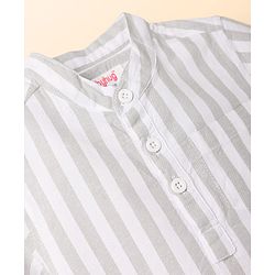 Babyhug Cotton Woven Half Sleeve Mandarin Collar Kurta Stripe Shirt Grey 9-12 Months