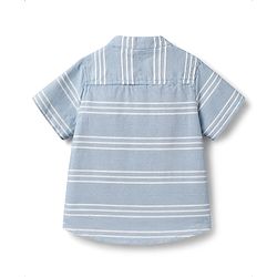 Babyhug Cotton Woven Half Sleeves Striped Shirt With Mandarin Collar- Light Blue