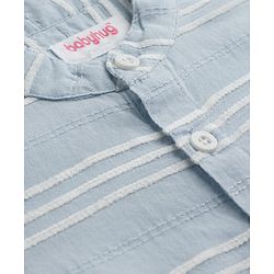 Babyhug Cotton Woven Half Sleeves Striped Shirt With Mandarin Collar- Light Blue