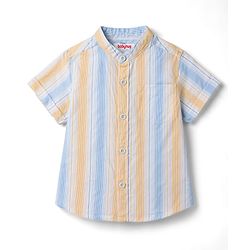 Babyhug Cotton Woven Half Sleeves Striped Shirt With Mandarin Collar - Multicolor