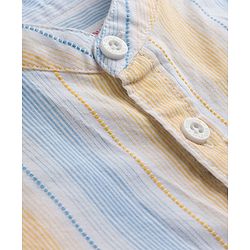Babyhug Cotton Woven Half Sleeves Striped Shirt With Mandarin Collar - Multicolor