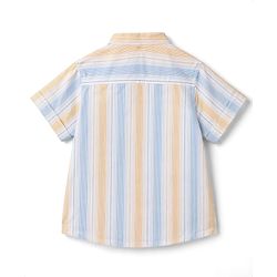 Babyhug Cotton Woven Half Sleeves Striped Shirt With Mandarin Collar - Multicolor