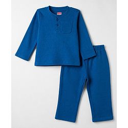 Babyhug Cotton Knit Full Sleeves Solid T-Shirt & Pyjama Night Suit - Navy blue