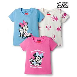 Babyhug Disney Cotton Knit Half Sleeves T-Shirts with Minnie & Friends Graphic Pack of 3 - Multicolor