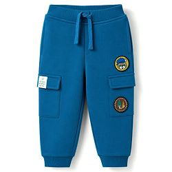 Babyhug Cotton Terry Knit Jogger Fit Lounge Pant With Puppy Patch In Blue