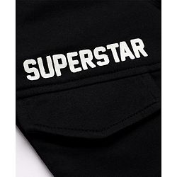 Babyhug Cotton Terry Full Length Track Pant with Superstar Text Print - Black