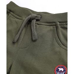 Babyhug Cotton Terry Knit Solid Lounge Pant With Text Print - Olive Green