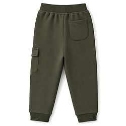 Babyhug Cotton Terry Knit Solid Lounge Pant With Text Print - Olive Green