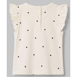 Babyhug 100% Cotton Knit Frill Sleeves T-Shirt with Glitter Star Print - White