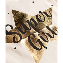 Babyhug 100% Cotton Knit Frill Sleeves T-Shirt with Glitter Star Print - White