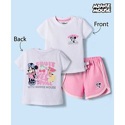 Babyhug Disney Single Jersey Knit Half Sleeves T-Shirt & Shorts Set With Minnie Mouse Graphics - Multicolor