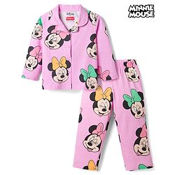 Babyhug Disney Single Jersey Knit Full Sleeves Shirt & Pyjama Co-ord Night Suit With Minnie Mouse Print - Pink