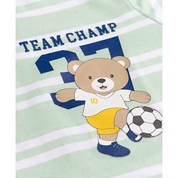 Babyhug 100% Cotton Knit Half Sleeves T-Shirt with Striped & Bear Print -Mint