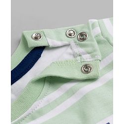 Babyhug 100% Cotton Knit Half Sleeves T-Shirt with Striped & Bear Print -Mint