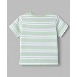 Babyhug 100% Cotton Knit Half Sleeves T-Shirt with Striped & Bear Print -Mint