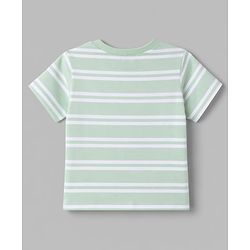 Babyhug 100% Cotton Knit Half Sleeves T-Shirt with Striped & Bear Print -Mint