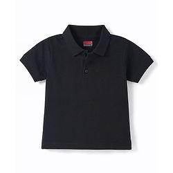 Babyhug 100% Cotton Knit Half Sleeves Solid Polo T-Shirt - Black