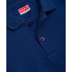Babyhug 100% Cotton Knit Solid Colored Half Sleeves Polo T-Shirt - Navy Blue