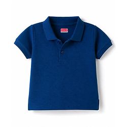 Babyhug 100% Cotton Knit Solid Colored Half Sleeves Polo T-Shirt - Navy Blue