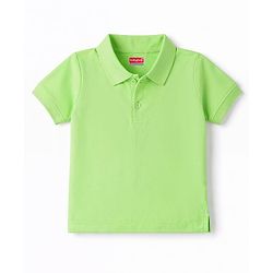 Babyhug 100% Cotton Knit Half Sleeves Solid Polo T-Shirt - Light Green