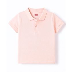 Babyhug 100% Cotton Knit Half Sleeves Solid Polo T-Shirt - Pink