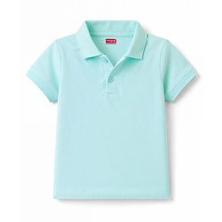 Babyhug 100% Cotton Knit Half Sleeves Solid Polo T-Shirt - Light Blue