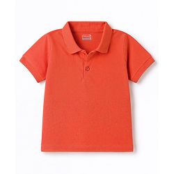 Babyhug 100% Cotton Knit Half Sleeves Solid Polo T-Shirt - Orange