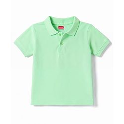 Babyhug 100% Cotton Knit Half Sleeves Solid Polo T-Shirt - Light Green