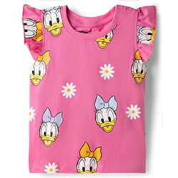 Babyhug Disney Single Jersey Knit Sleeveless T - Shirts with Daisy Duck Minnie Mouse & Floral Print Pack of 2 - Pink & Light  Blue