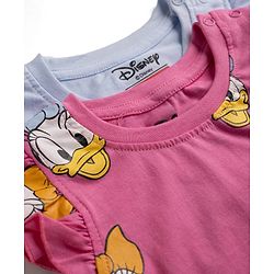 Babyhug Disney Single Jersey Knit Sleeveless T - Shirts with Daisy Duck Minnie Mouse & Floral Print Pack of 2 - Pink & Light  Blue