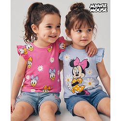 Babyhug Disney Single Jersey Knit Sleeveless T - Shirts with Daisy Duck Minnie Mouse & Floral Print Pack of 2 - Pink & Light  Blue