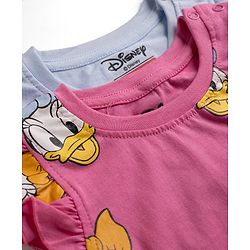 Babyhug Disney Single Jersey Knit Sleeveless T - Shirts with Daisy Duck Minnie Mouse & Floral Print Pack of 2 - Pink & Light  Blue
