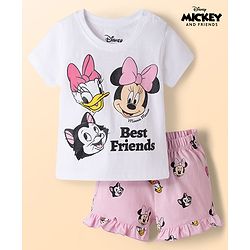 Babyhug Disney Single Jersey Knit Half Sleeves T-Shirt & Shorts  Night Suit with Minnie & Friends Graphics - Multicolour