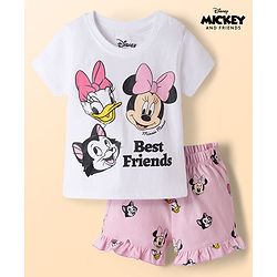Babyhug Disney Single Jersey Knit Half Sleeves T-Shirt & Shorts  Night Suit with Minnie & Friends Graphics - Multicolour