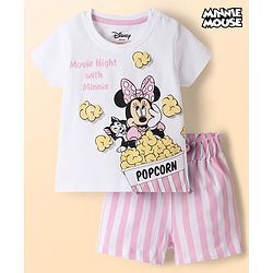 Babyhug Disney Single Jersey Knit Half Sleeves T-Shirt & Shorts Night Suit with Minnie Mouse Graphics - White