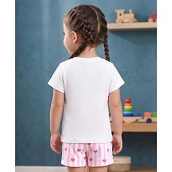 Babyhug Disney Single Jersey Knit Half Sleeves T-Shirt & Shorts Night Suit With Minnie Mouse & Friends Graphics - White